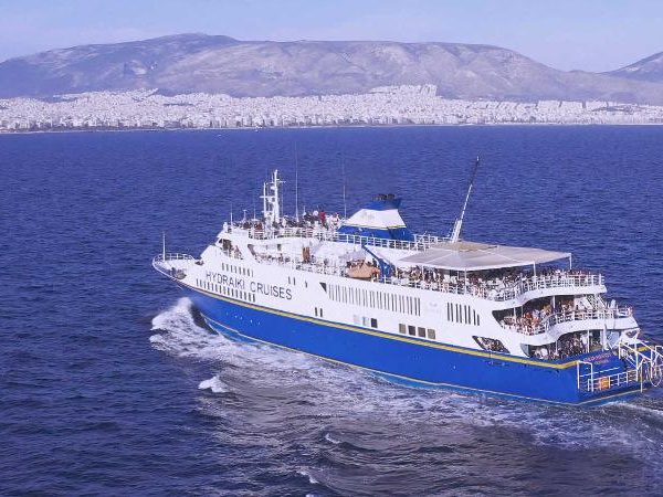 Athens day cruise ship sailing to Hydra, Poros and Aegina islands in Greece