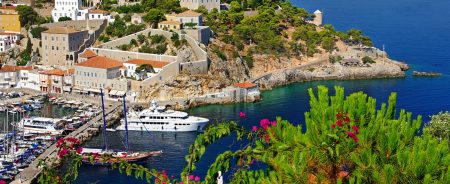 Hydra Island harbor during one day cruise from Athens, Greece