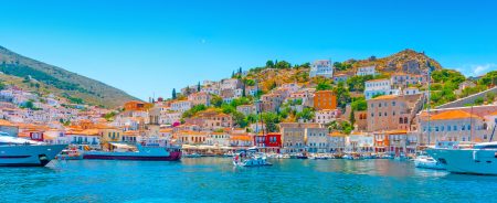 Hydra Island harbor during one day cruise from Athens, Greece