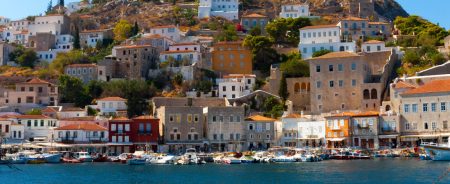 Hydra Island harbor during one day cruise from Athens, Greece