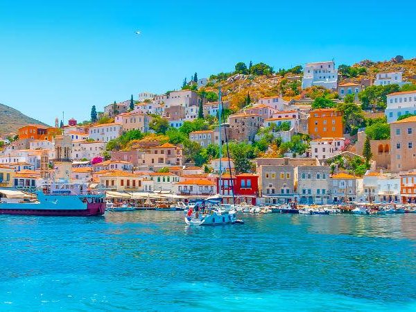 Hydra Island harbor during one day cruise from Athens, Greece