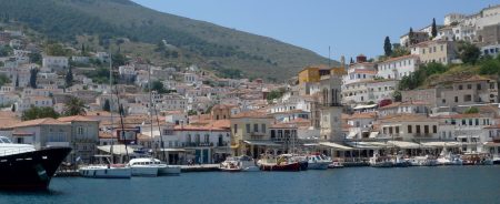 Hydra Island harbor during one day cruise from Athens, Greece