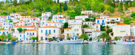 Poros Island harbor during one day cruise from Athens, Greece