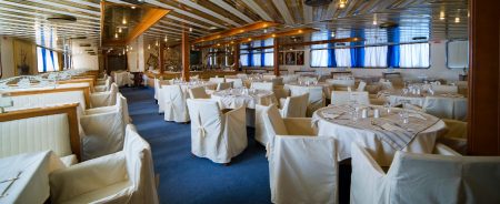 Dining area aboard the Athens one-day cruise ship to Hydra, Poros and Aegina